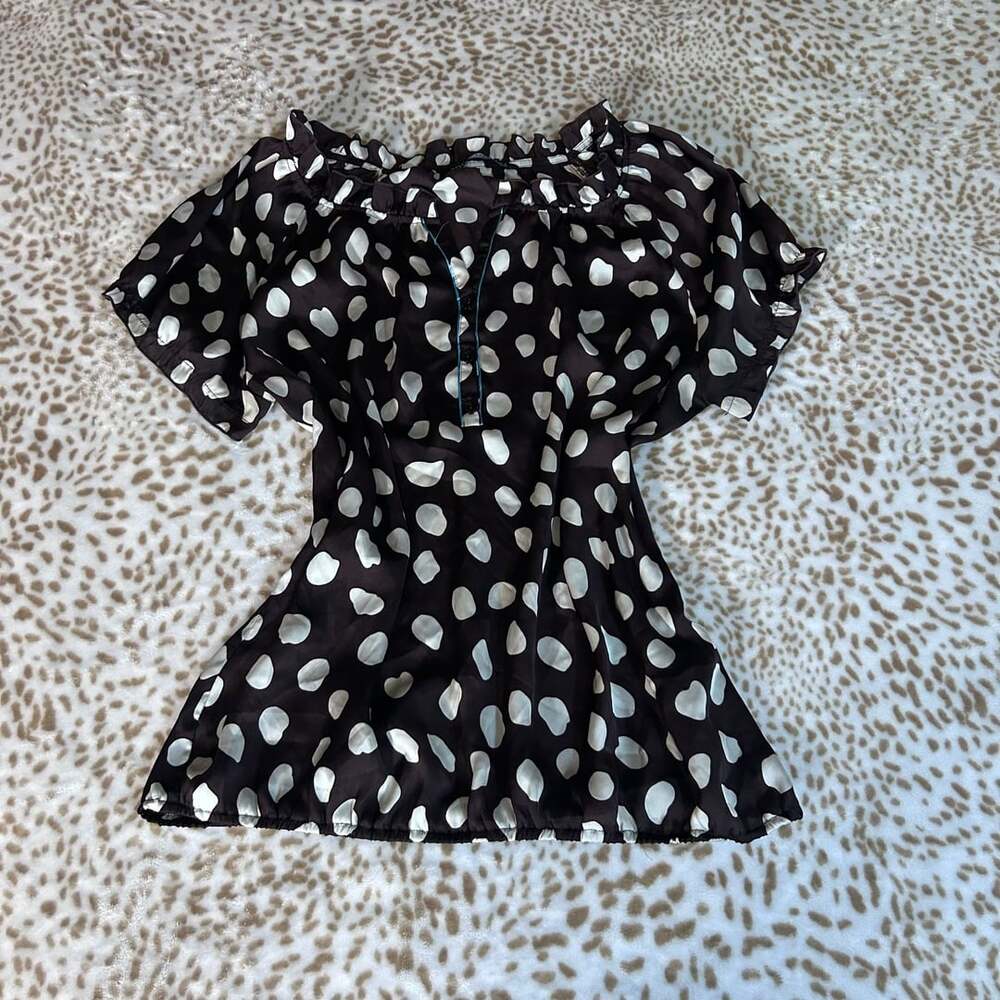 Zac & Rachel Blouse Polka Dot Brown Short Sleeve